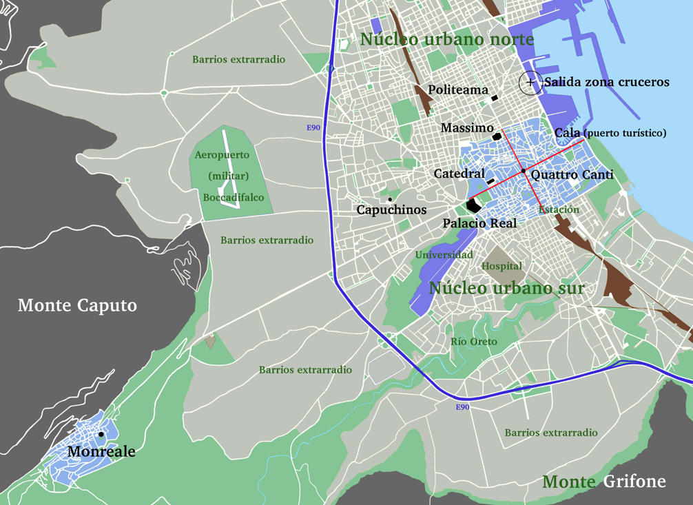 Guía de Palermo - Mapa simplificado de Palermo con Monreale