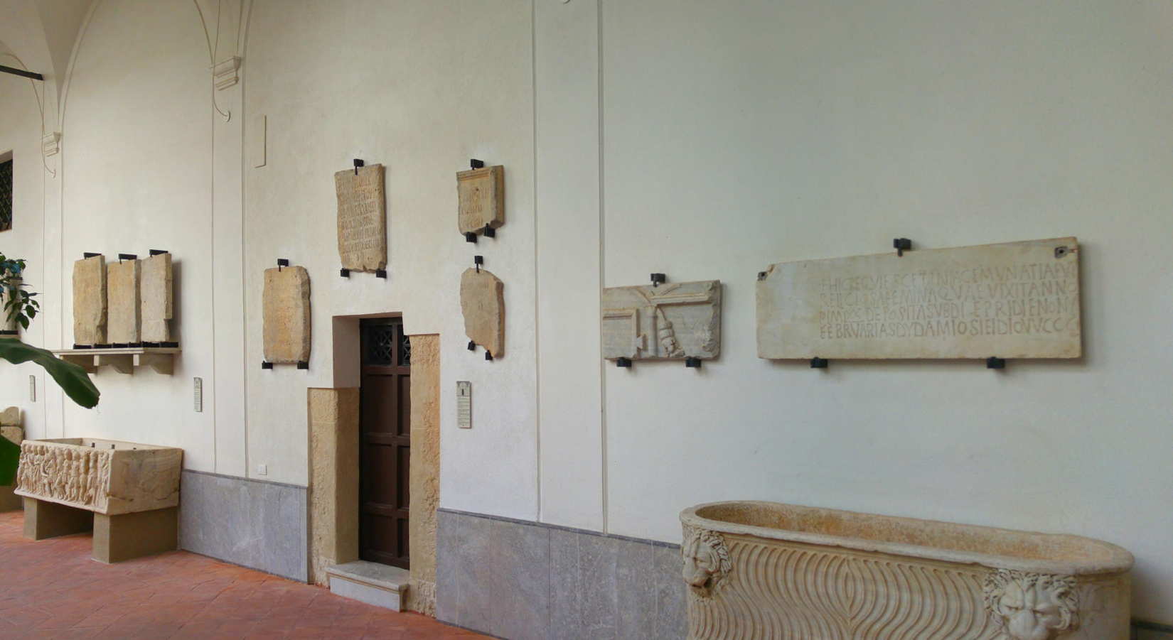 Museo Arqueológico Antonio Salinas - antiguas inscripciones expuestas en pórtico sur