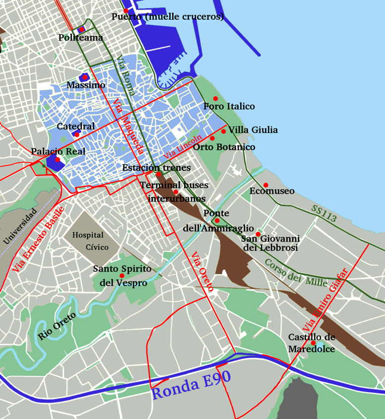 Mapa de la zona sur de Palermo